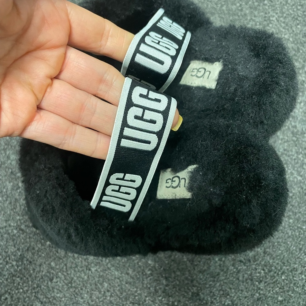 UGG Black Fluffy Slippers